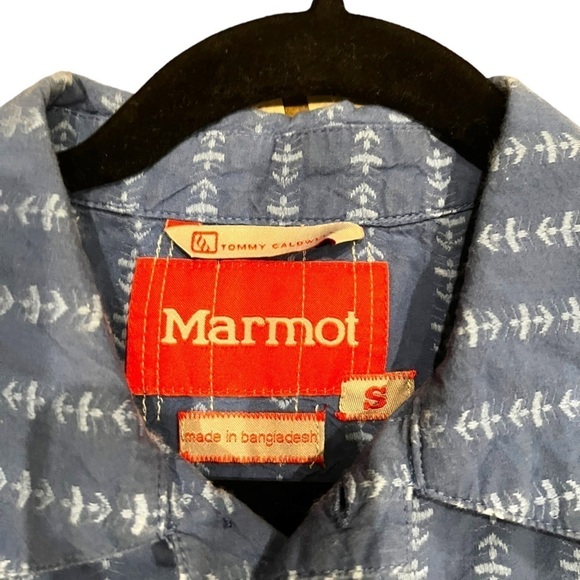 Marmot Tommy Caldwell Short Sleeve Blue Button Shirt Mens S - Picture 2 of 8